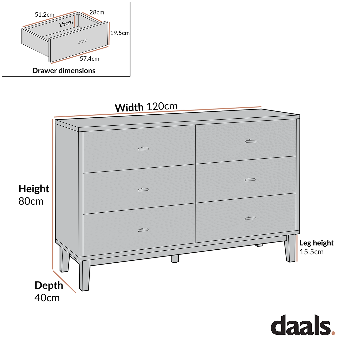 Commode 6 tiroirs sculptée Bianca Chip, beige sable et ivoire