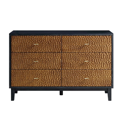 Commode 6 tiroirs sculptée Bianca Chip, bronze antique et noir