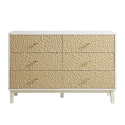 Commode 6 tiroirs sculptée Bianca Chip, beige sable et ivoire