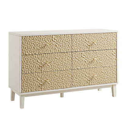 Commode 6 tiroirs sculptée Bianca Chip, beige sable et ivoire