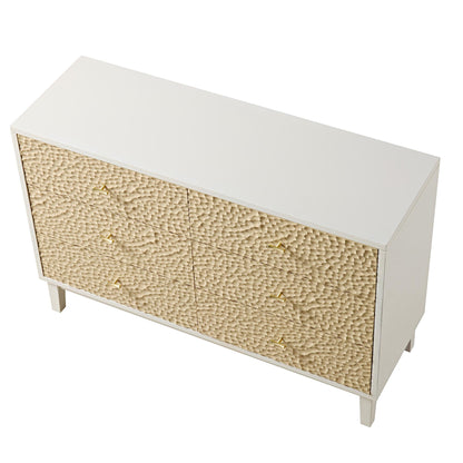 Commode 6 tiroirs sculptée Bianca Chip, beige sable et ivoire