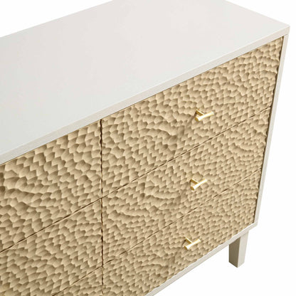 Commode 6 tiroirs sculptée Bianca Chip, beige sable et ivoire