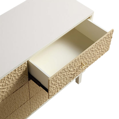 Commode 6 tiroirs sculptée Bianca Chip, beige sable et ivoire