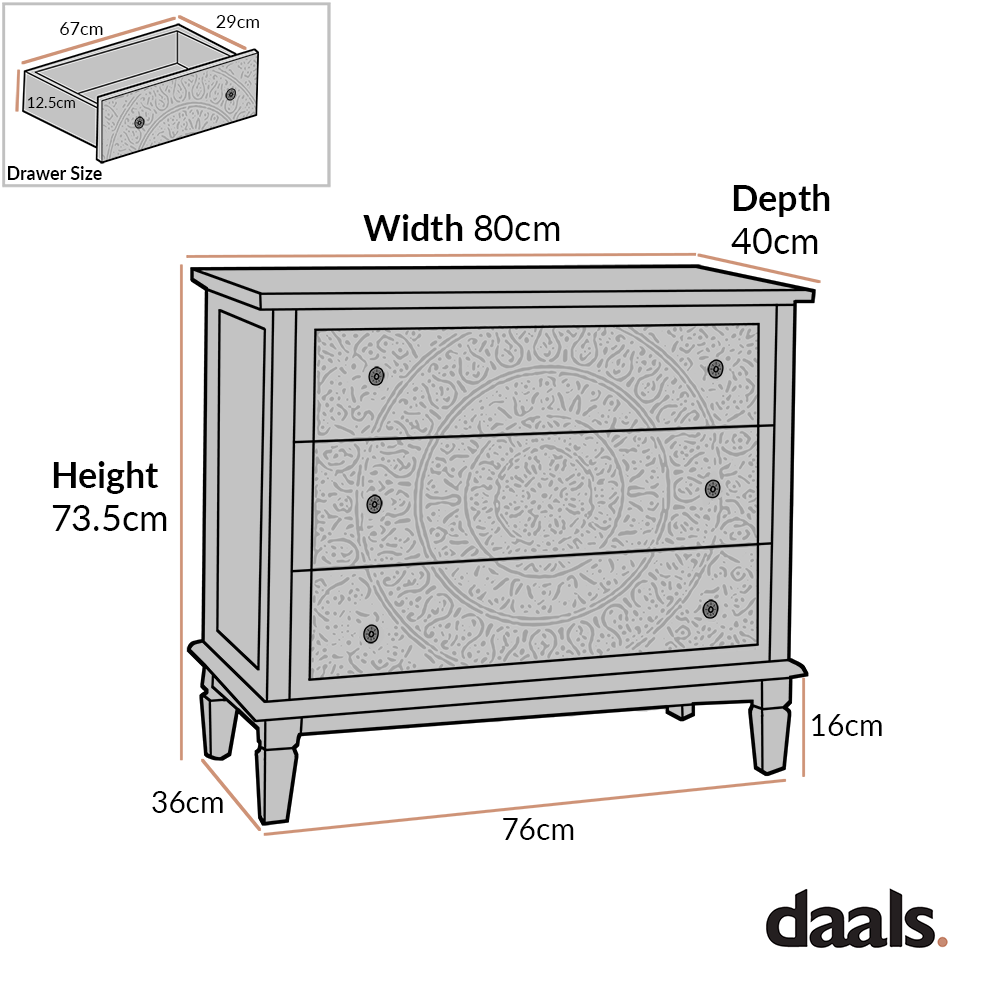 Commode 3 tiroirs sculptée gris moyen Chantilly