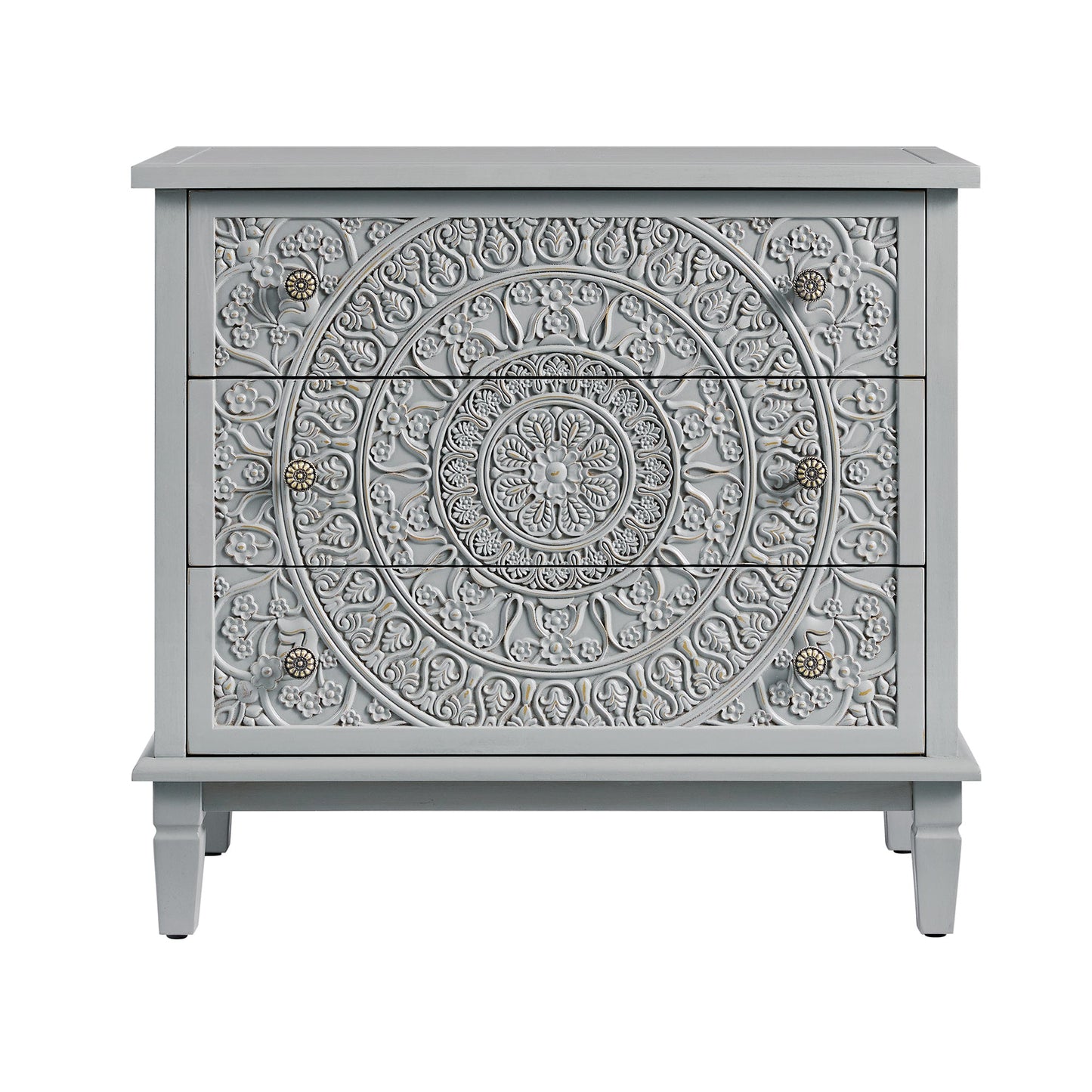 Commode 3 tiroirs sculptée gris moyen Chantilly