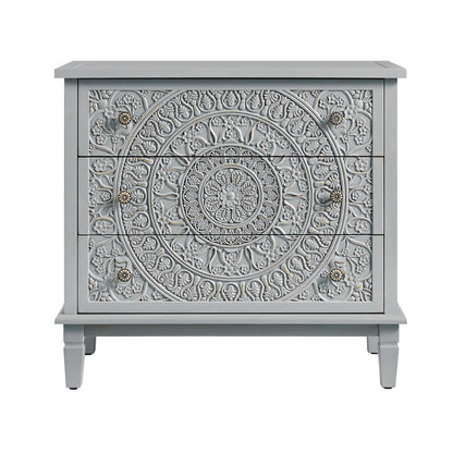 Commode 3 tiroirs sculptée gris moyen Chantilly
