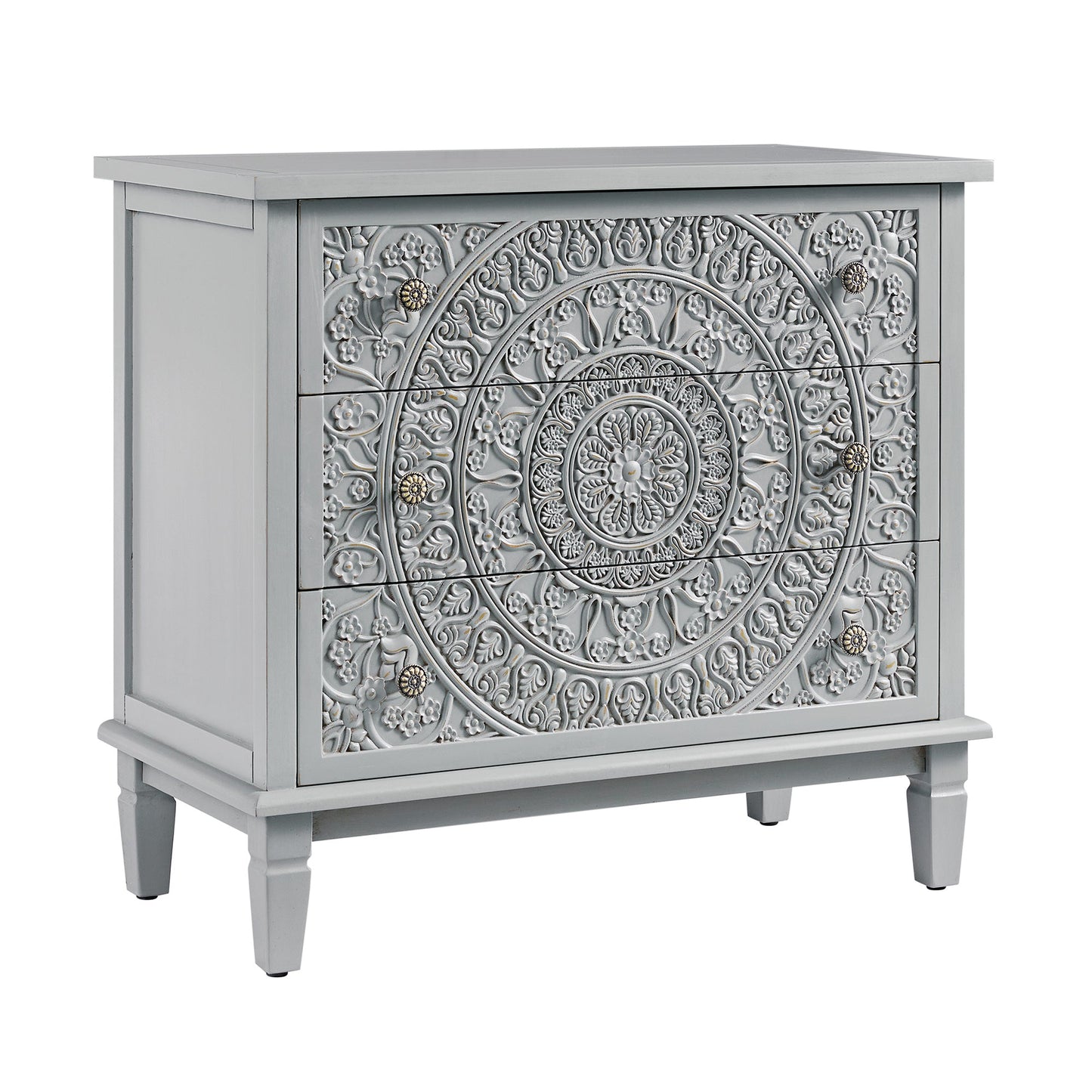 Commode 3 tiroirs sculptée gris moyen Chantilly