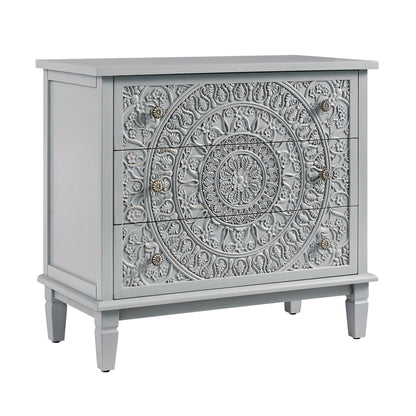 Commode 3 tiroirs sculptée gris moyen Chantilly