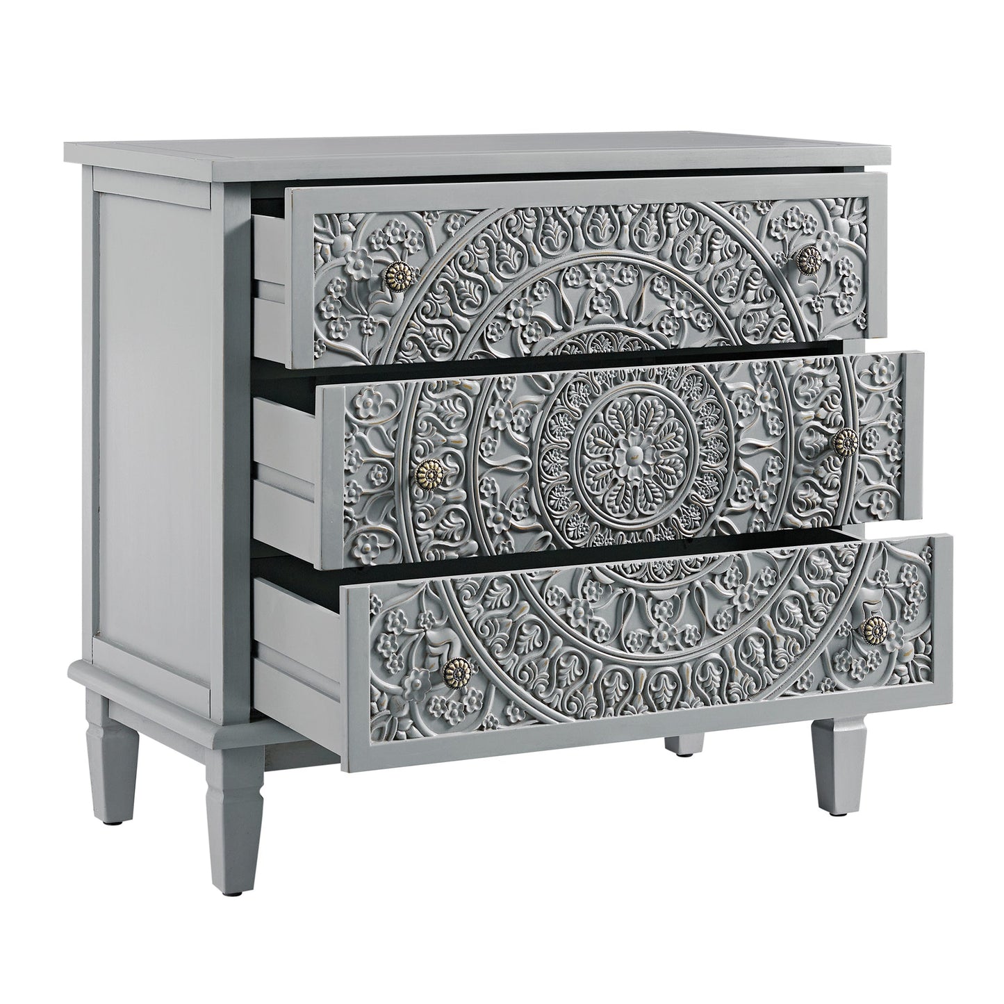 Commode 3 tiroirs sculptée gris moyen Chantilly