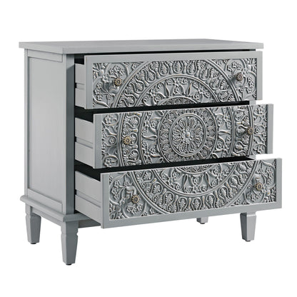Commode 3 tiroirs sculptée gris moyen Chantilly