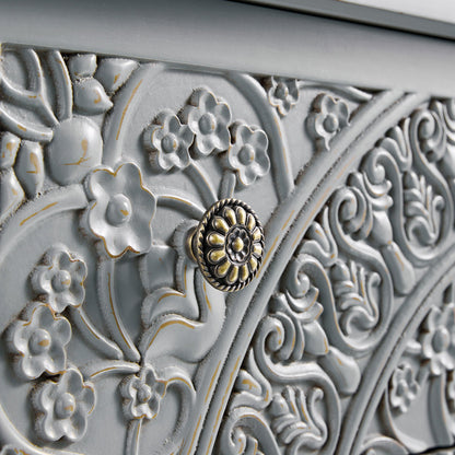 Commode 3 tiroirs sculptée gris moyen Chantilly