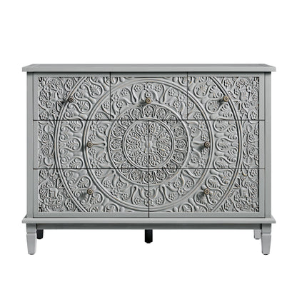 Commode 3 tiroirs sur 4 sculptée gris moyen Chantilly