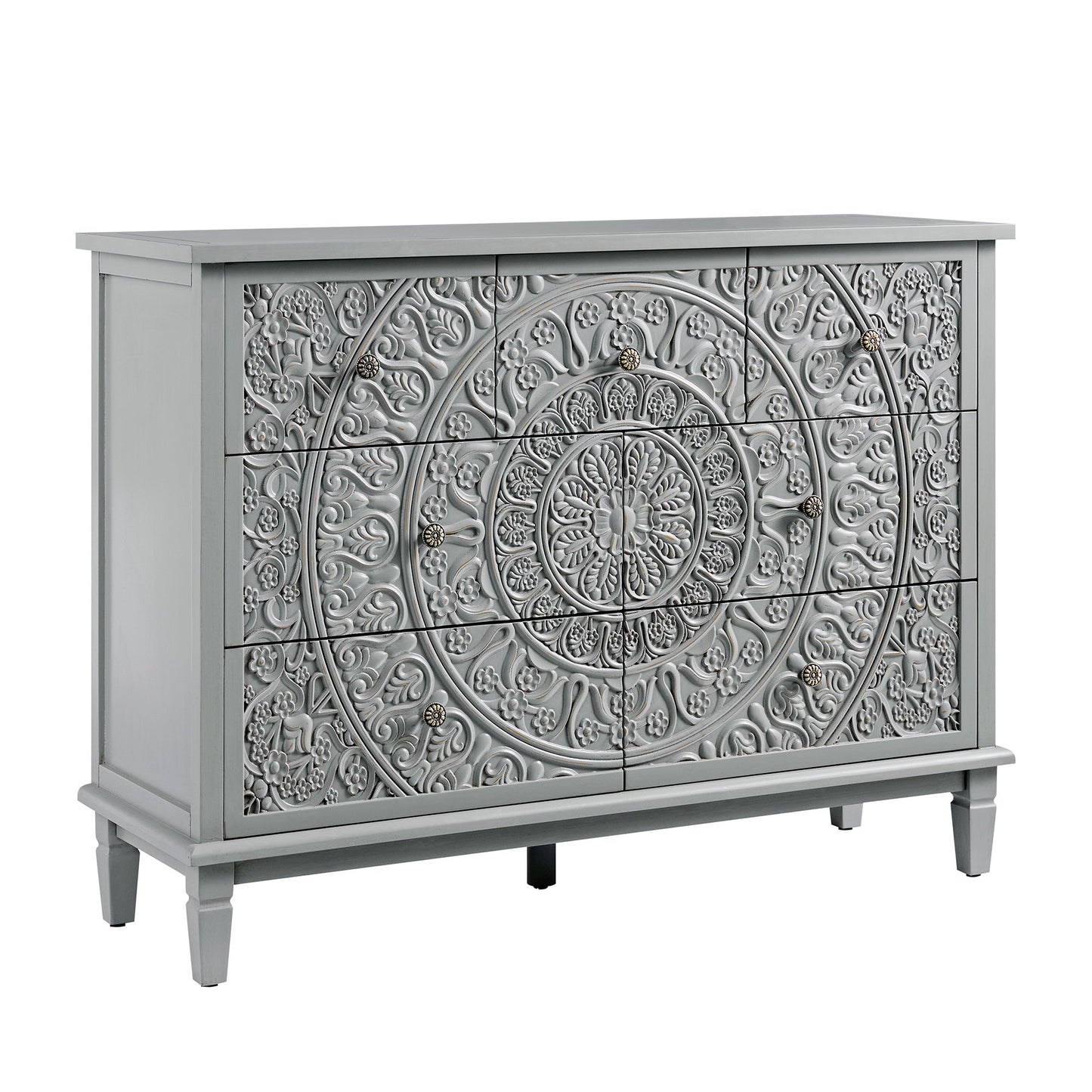 Commode 3 tiroirs sur 4 sculptée gris moyen Chantilly