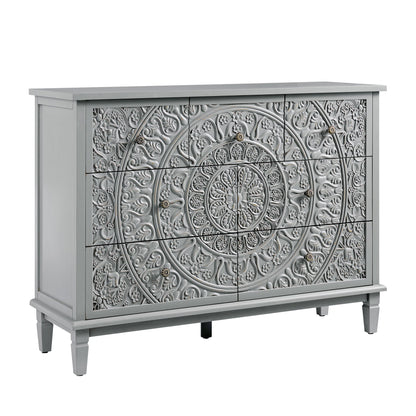 Commode 3 tiroirs sur 4 sculptée gris moyen Chantilly
