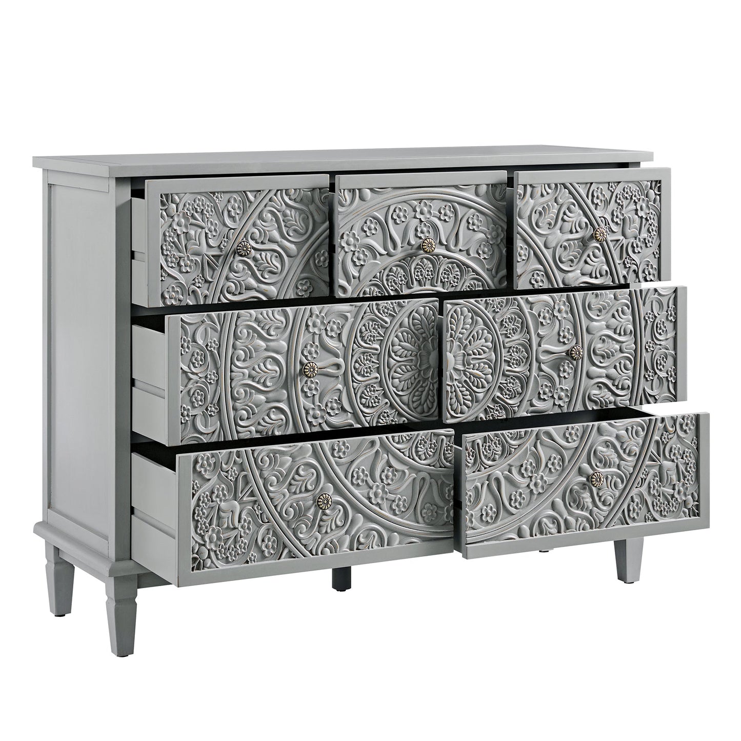 Commode 3 tiroirs sur 4 sculptée gris moyen Chantilly