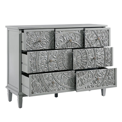 Commode 3 tiroirs sur 4 sculptée gris moyen Chantilly