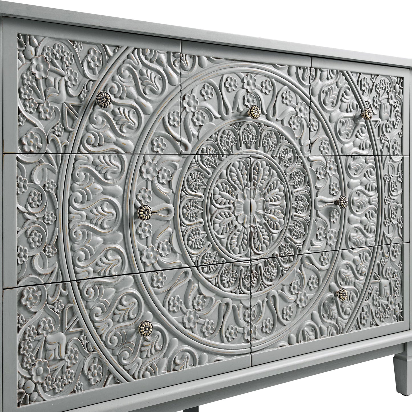 Commode 3 tiroirs sur 4 sculptée gris moyen Chantilly