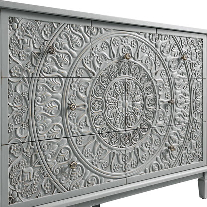 Commode 3 tiroirs sur 4 sculptée gris moyen Chantilly