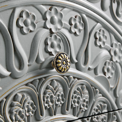 Commode 3 tiroirs sur 4 sculptée gris moyen Chantilly