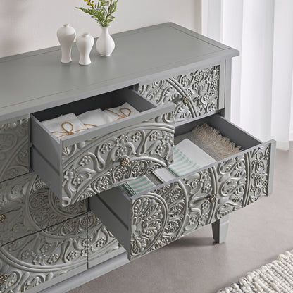 Commode 3 tiroirs sur 4 sculptée gris moyen Chantilly