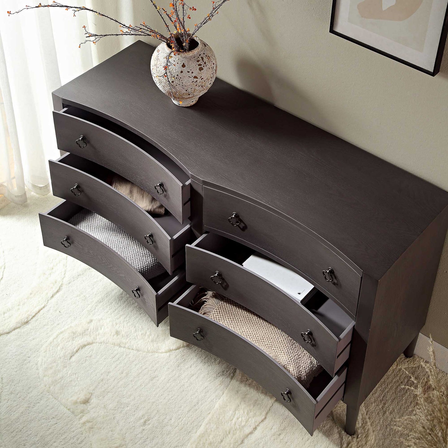 Commode double concave Thalia, chêne argenté