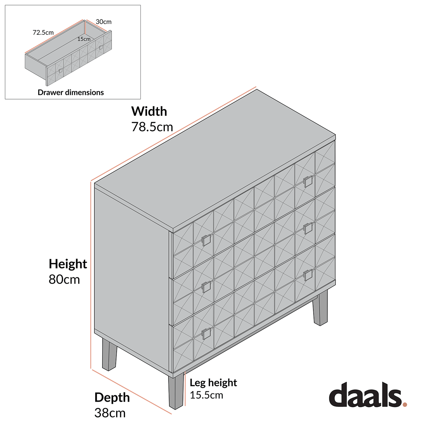 Commode 3 tiroirs Gibbs, naturelle