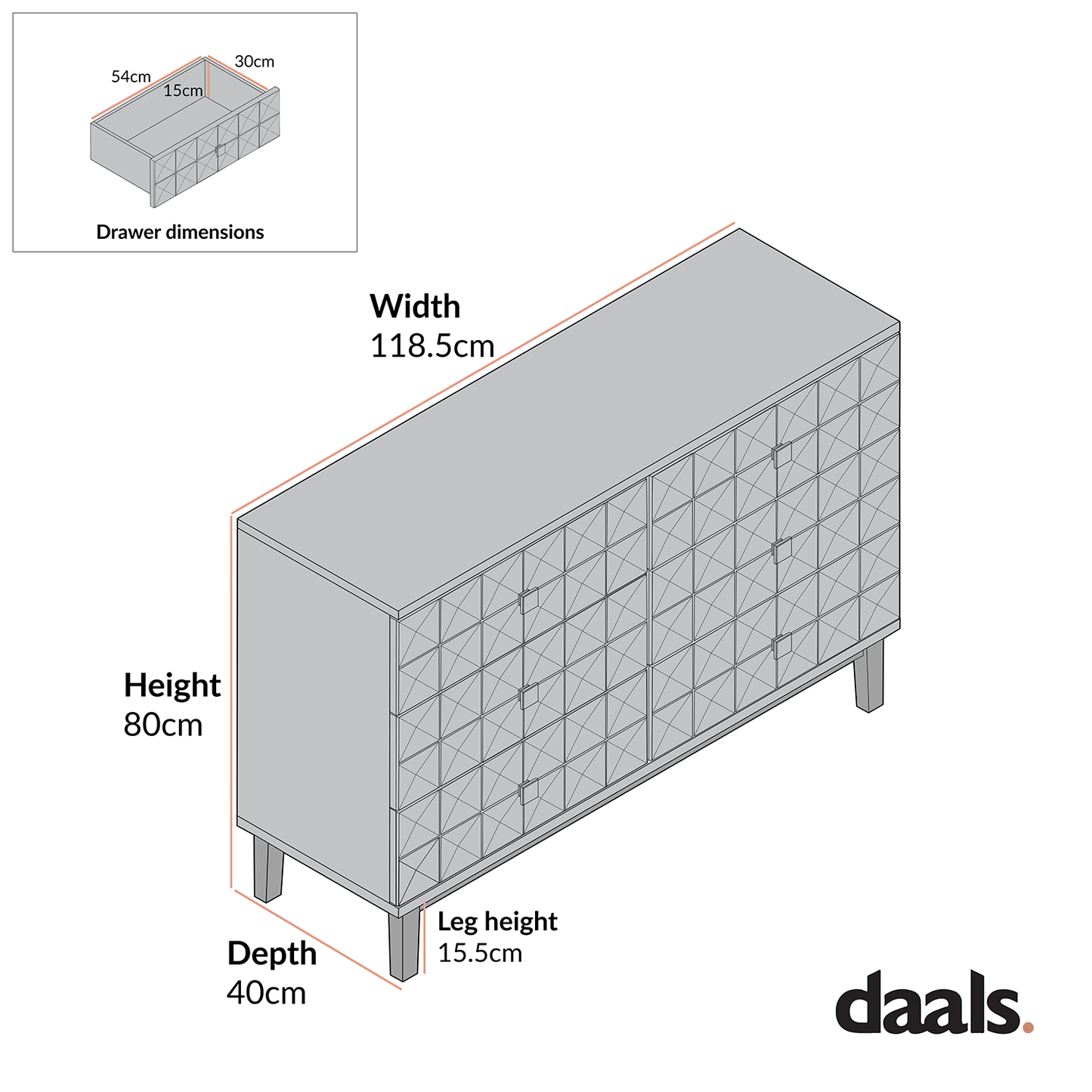 Commode Gibbs à 6 tiroirs, naturelle