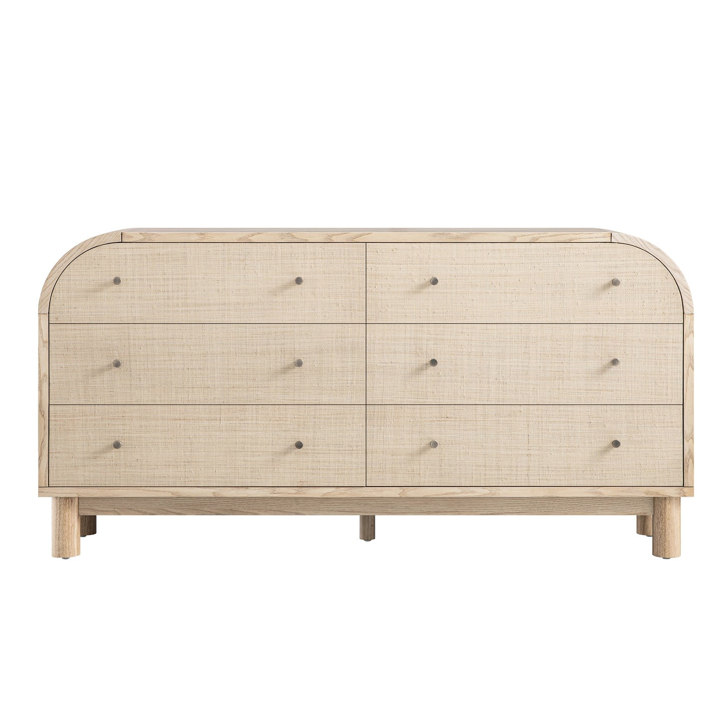 Commode 6 tiroirs Maude, frêne naturel avec raphia