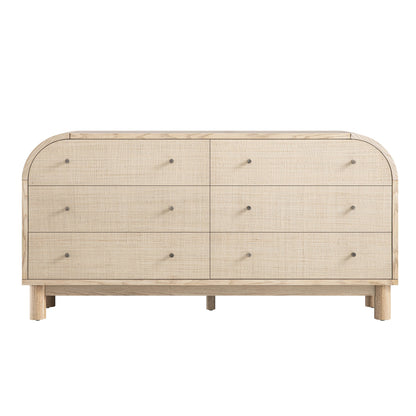 Commode 6 tiroirs Maude, frêne naturel avec raphia