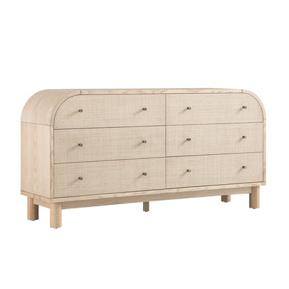 Commode 6 tiroirs Maude, frêne naturel avec raphia