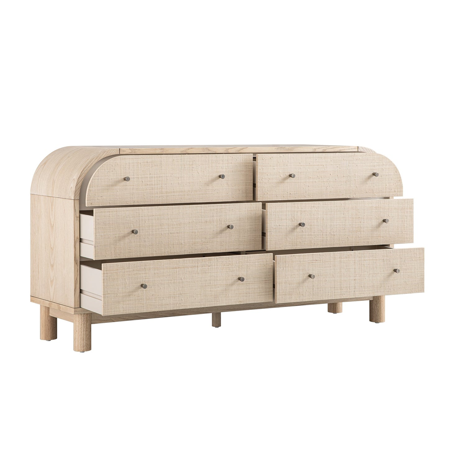 Commode 6 tiroirs Maude, frêne naturel avec raphia