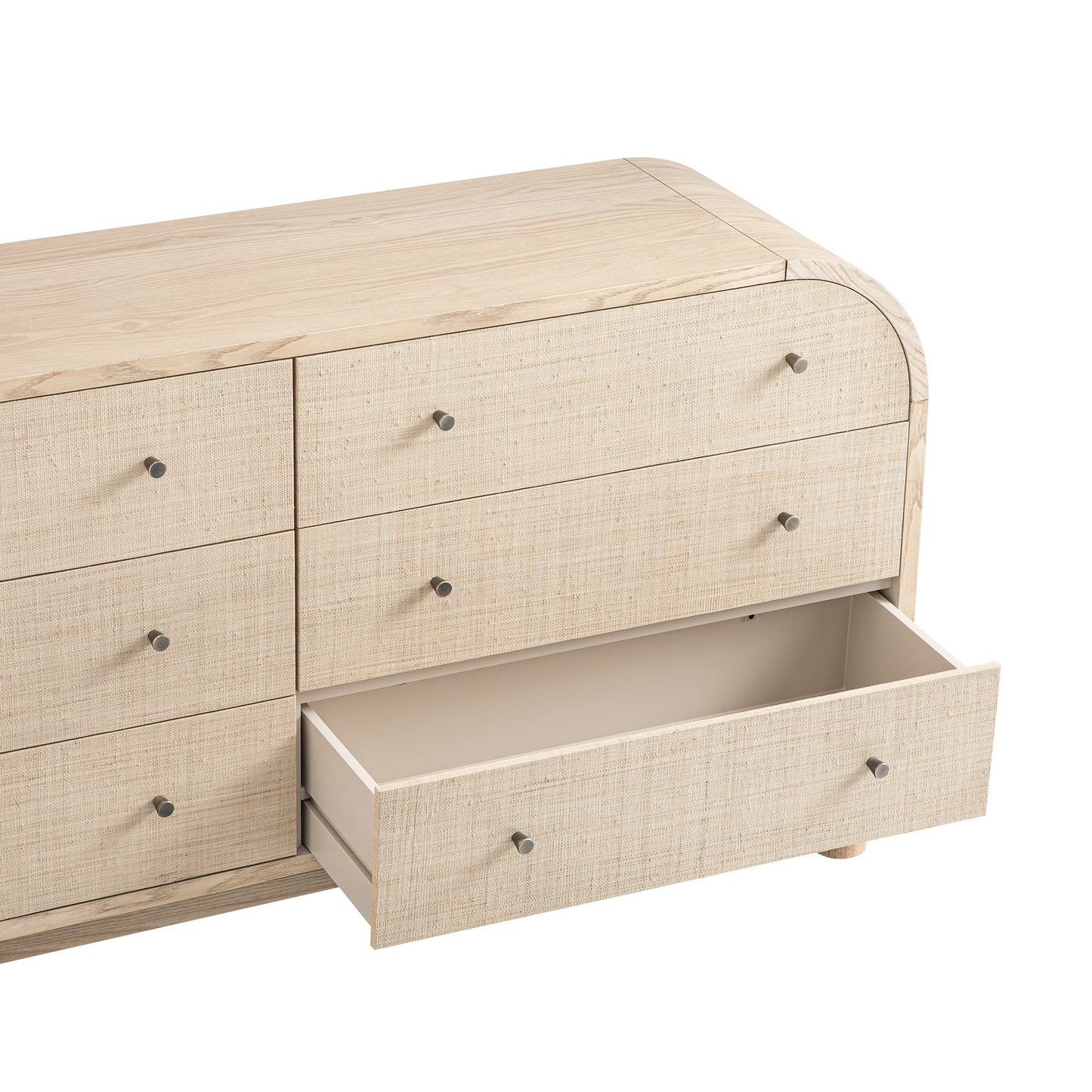 Commode 6 tiroirs Maude, frêne naturel avec raphia