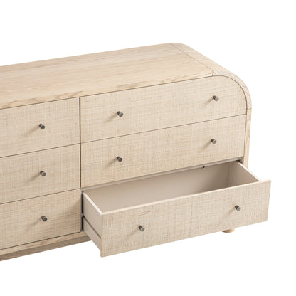 Commode 6 tiroirs Maude, frêne naturel avec raphia