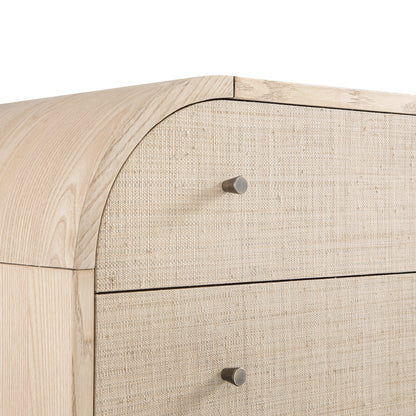 Commode 6 tiroirs Maude, frêne naturel avec raphia