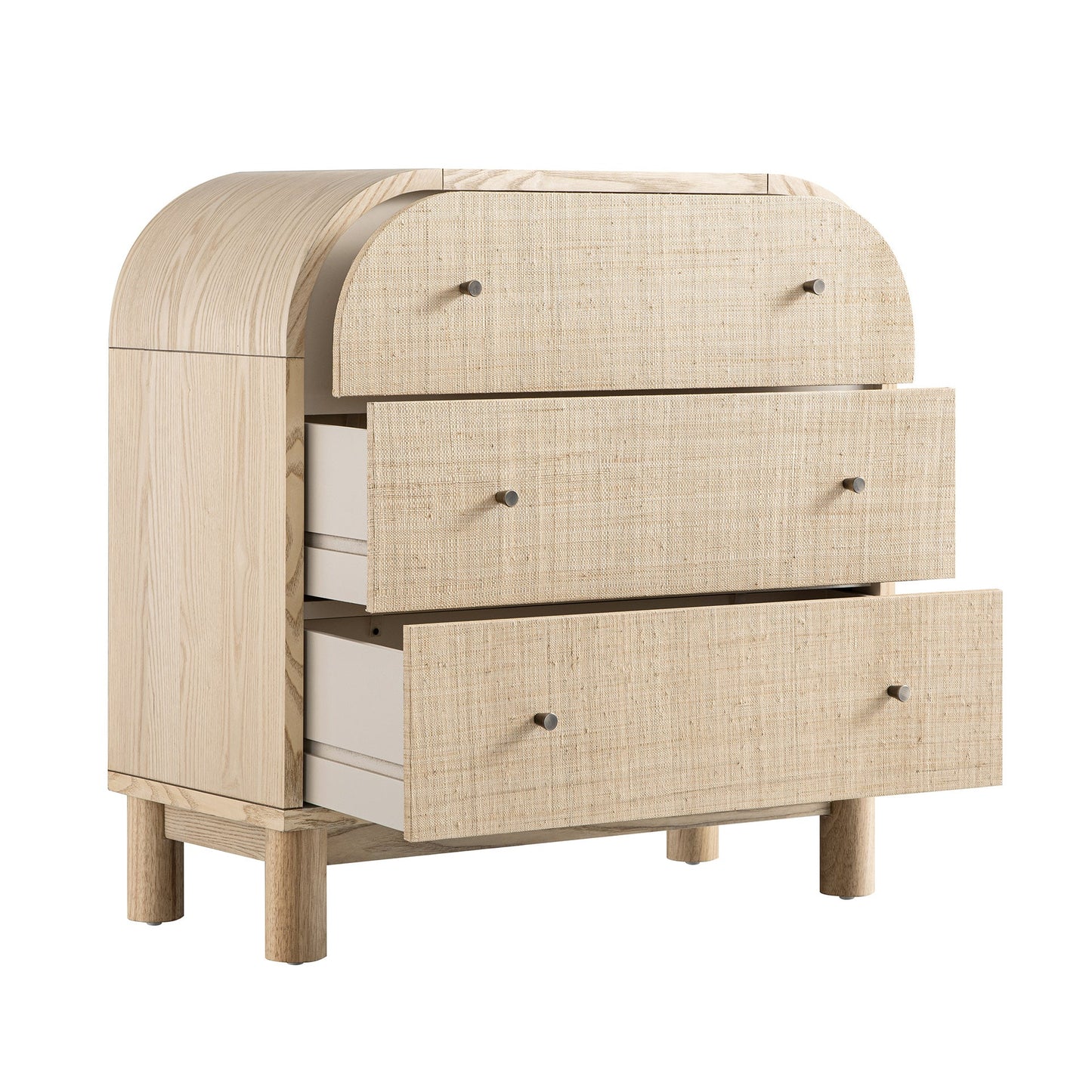 Commode 3 tiroirs Maude, frêne naturel avec raphia