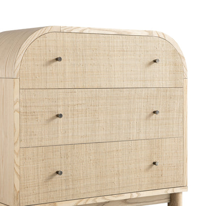 Commode 3 tiroirs Maude, frêne naturel avec raphia