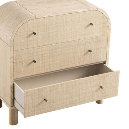 Commode 3 tiroirs Maude, frêne naturel avec raphia