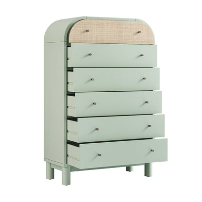 Commode haute Maude, frêne pistache atténué avec raphia