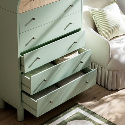 Commode haute Maude, frêne pistache atténué avec raphia