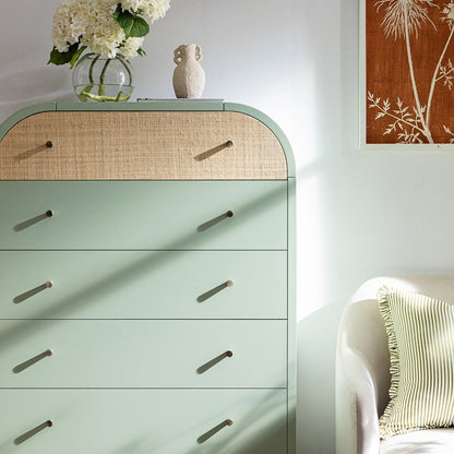 Commode haute Maude, frêne pistache atténué avec raphia