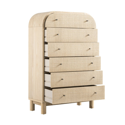 Commode haute Maude, frêne naturel avec raphia