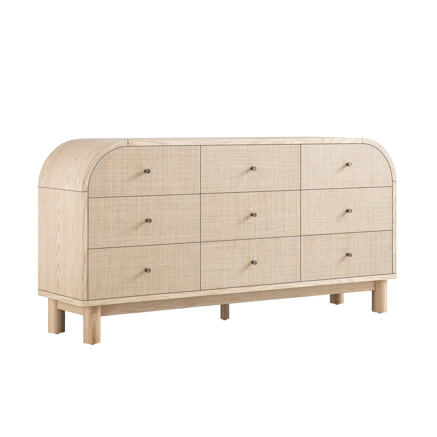 Commode 9 tiroirs Maude, frêne naturel avec raphia