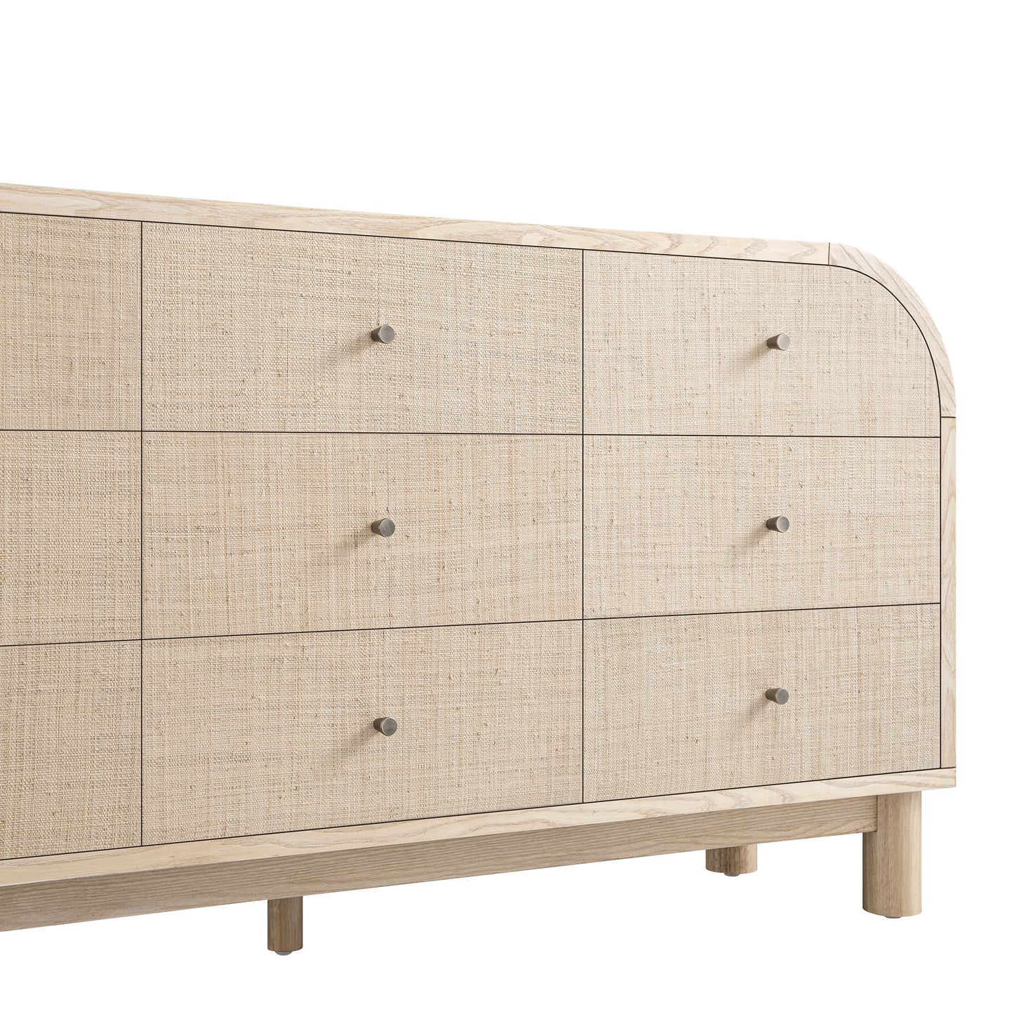 Commode 9 tiroirs Maude, frêne naturel avec raphia