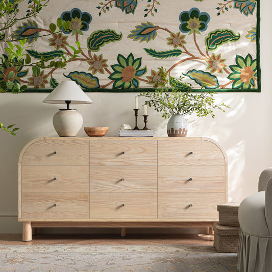 Commode 9 tiroirs Maude, frêne naturel