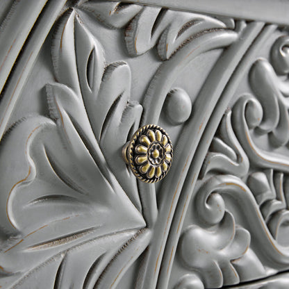 Commode large à 6 tiroirs sculptée gris moyen Chantilly