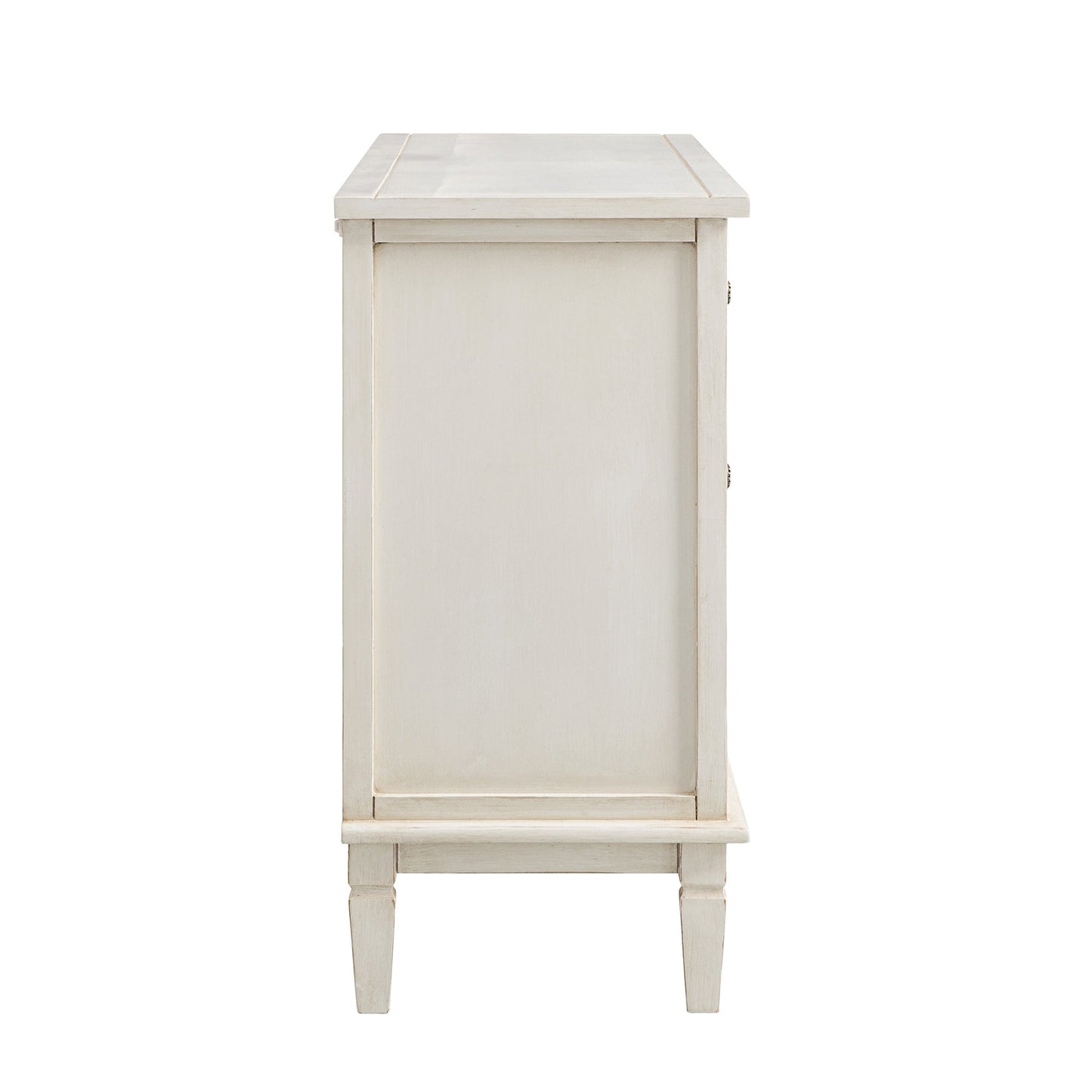 Commode large à 6 tiroirs sculptée blanchie à la chaux de Chantilly