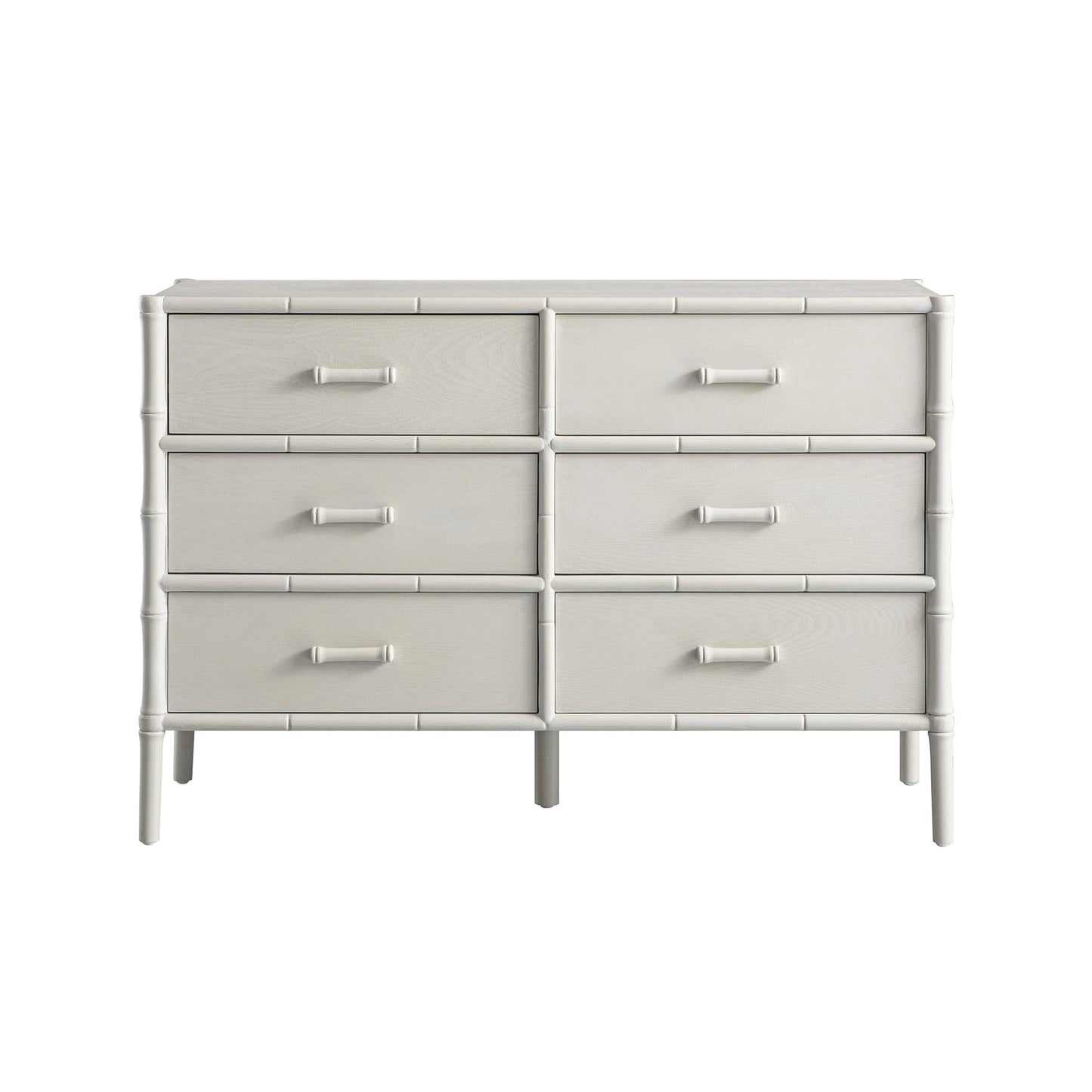 Commode 6 tiroirs Elstowe en imitation bambou, blanc ombré