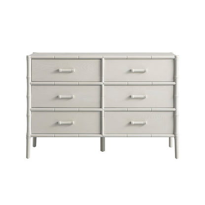 Commode 6 tiroirs Elstowe en imitation bambou, blanc ombré