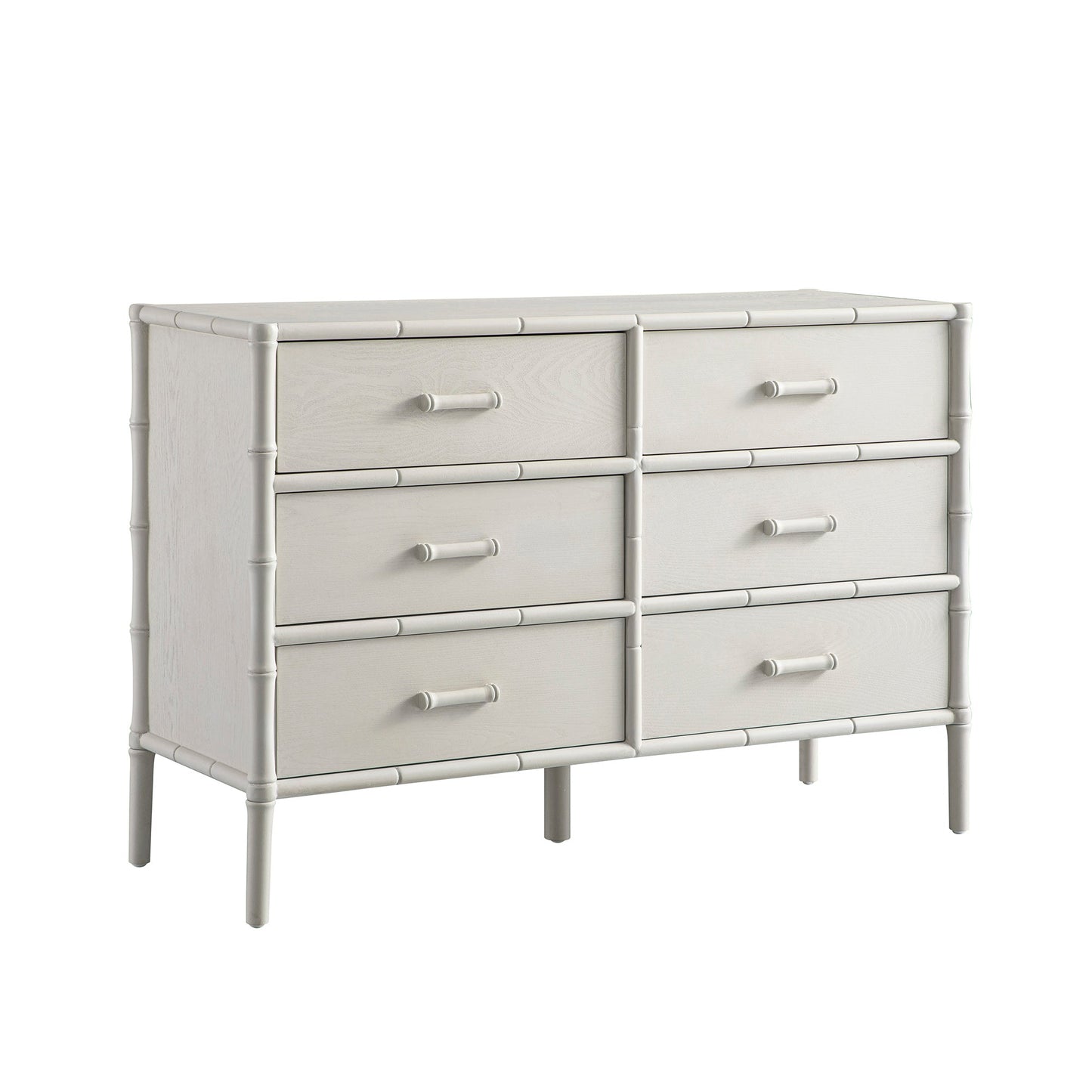Commode 6 tiroirs Elstowe en imitation bambou, blanc ombré