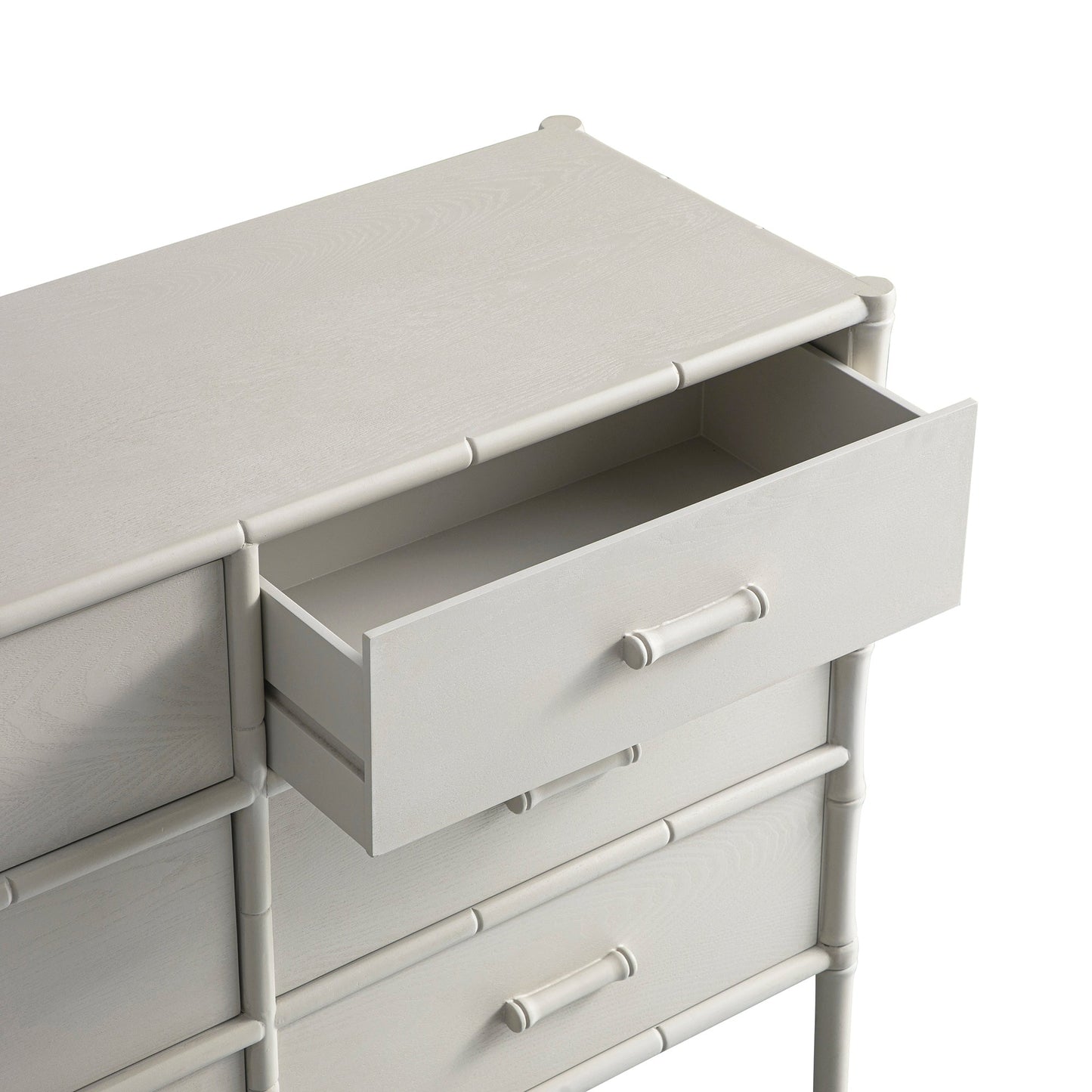 Commode 6 tiroirs Elstowe en imitation bambou, blanc ombré